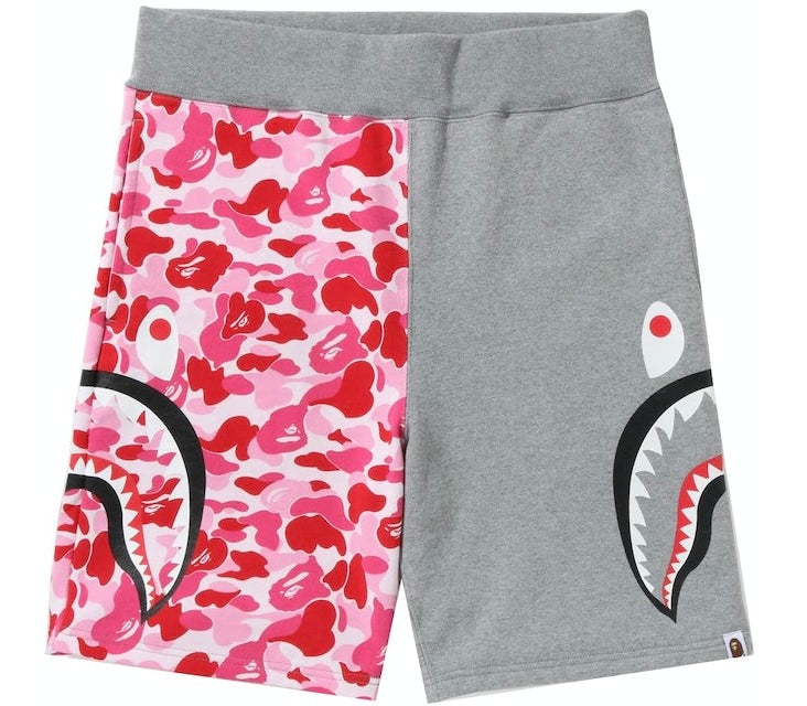 Bape ABC Camo Side Shark Sweat Shorts - Pink/Grey