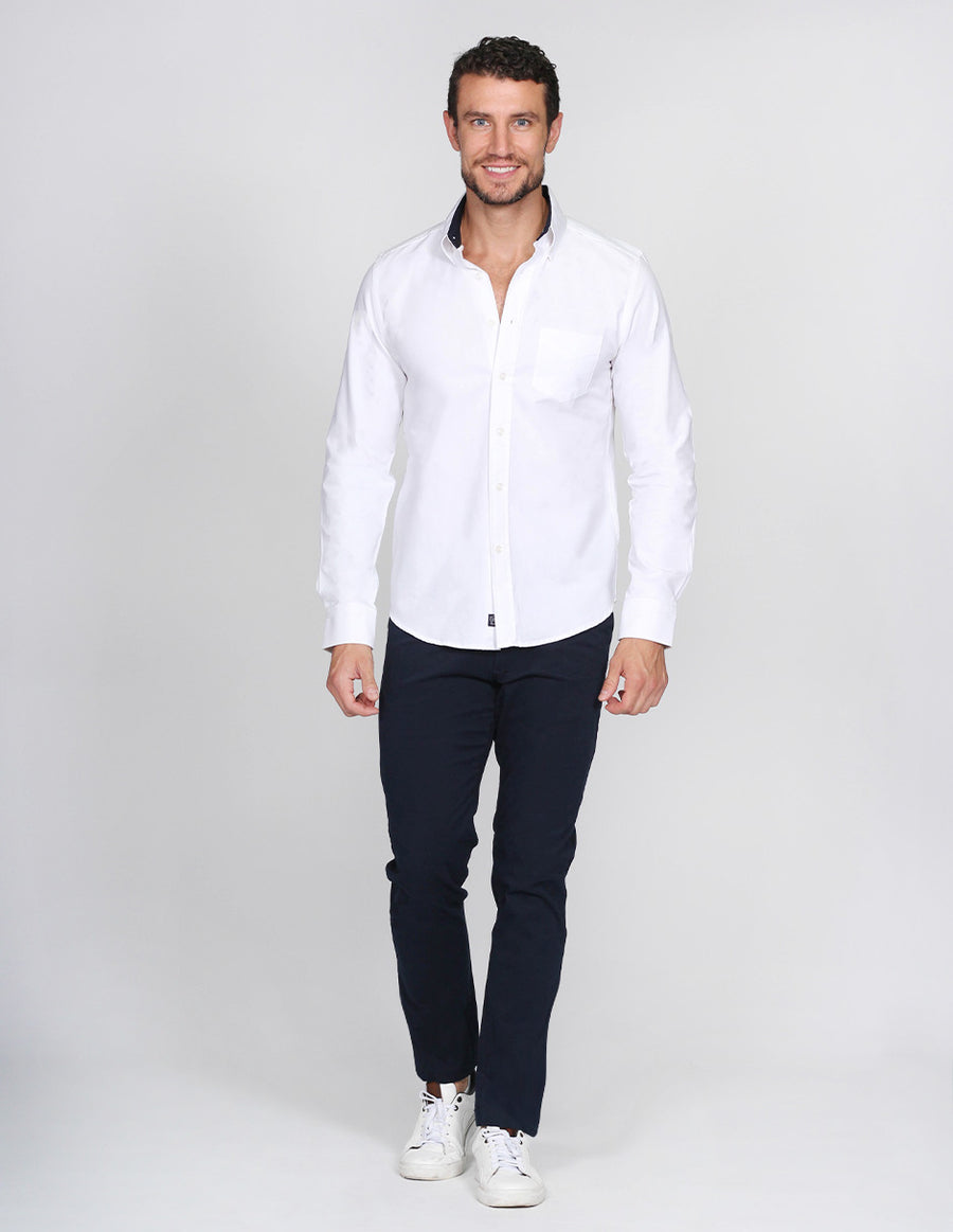 CAMISAS HOMBRE MANGA LARGA CASUALES MODA LISA BLANCO B15200 – BOBOIS