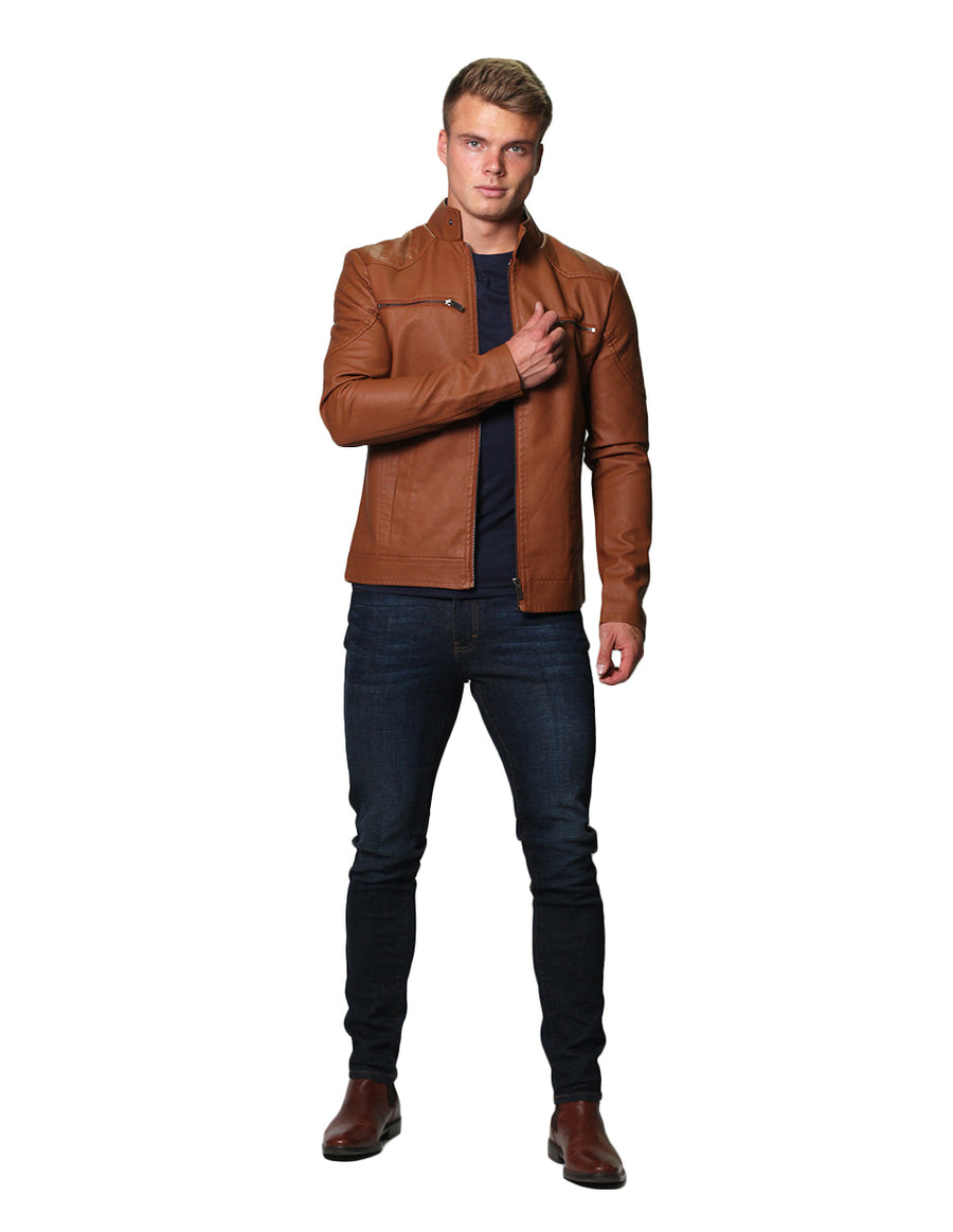 Chamarras Hombre Bobois Piel Sintetica Casuales Moda Camel D25113 – BOBOIS