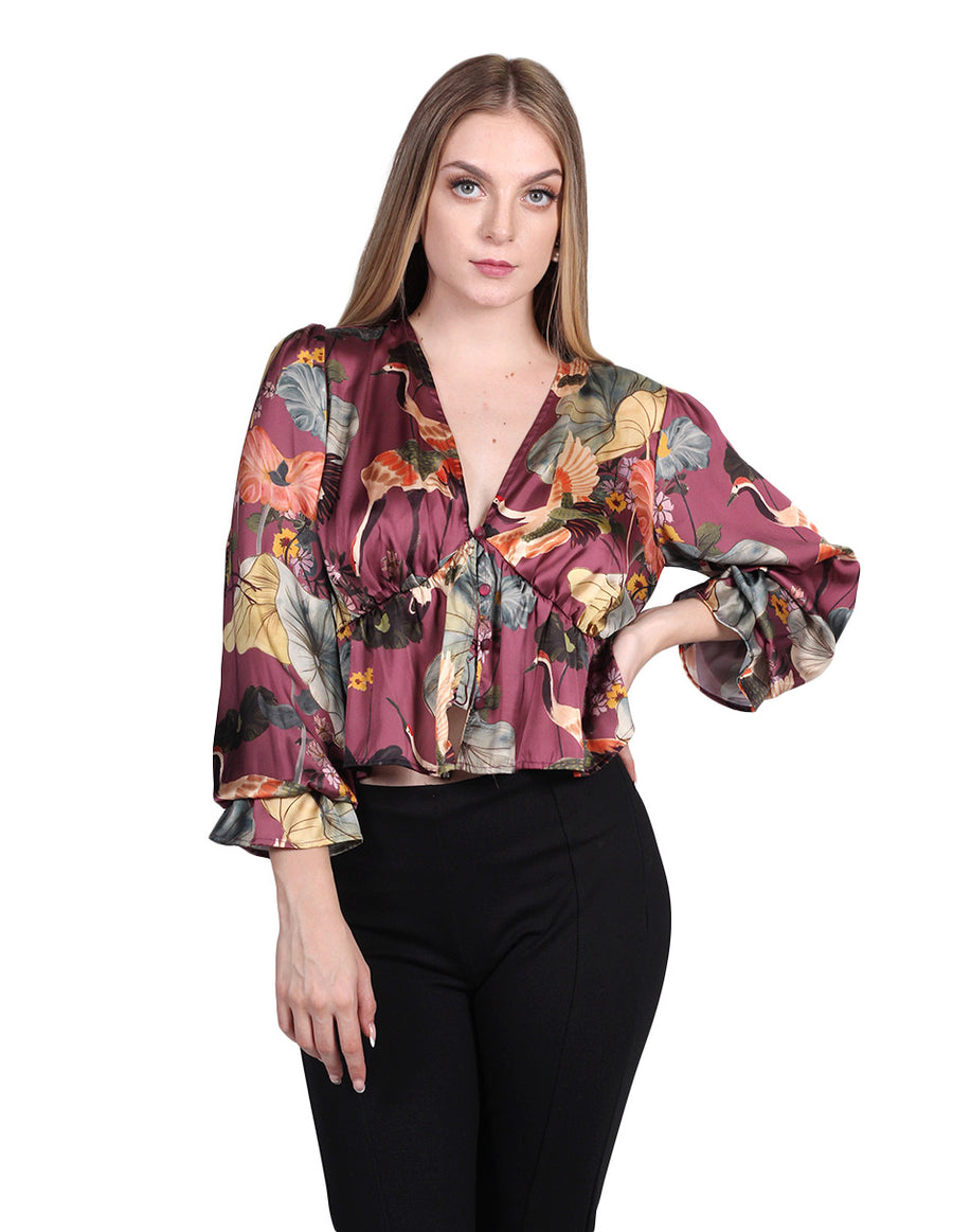 Blusas Para Mujer Bobois Moda Cuello Floreada Mang – BOBOIS