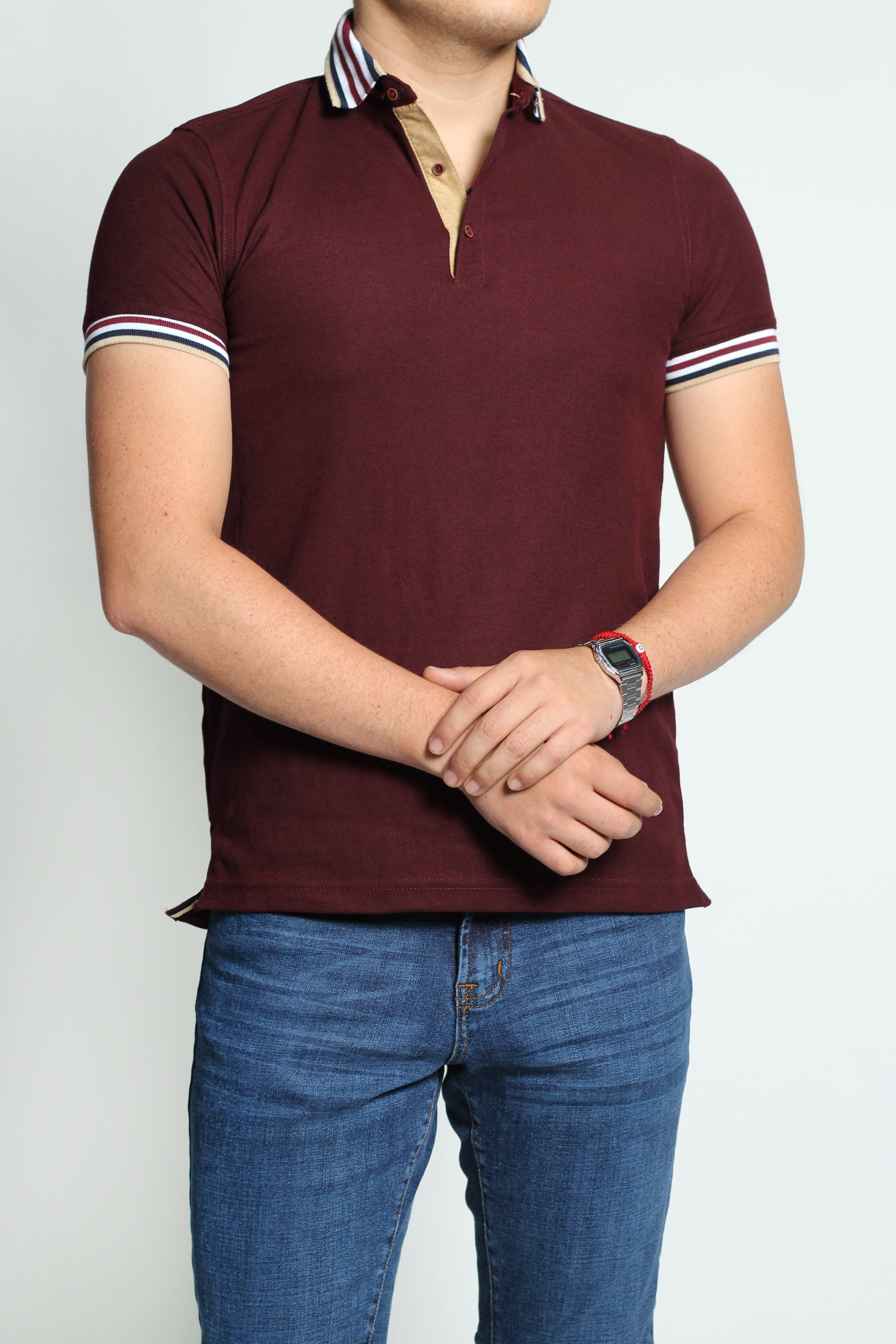 PLAYERAS HOMBRE CASUALES MODA RIB SOLIDA VINO A15111 – BOBOIS