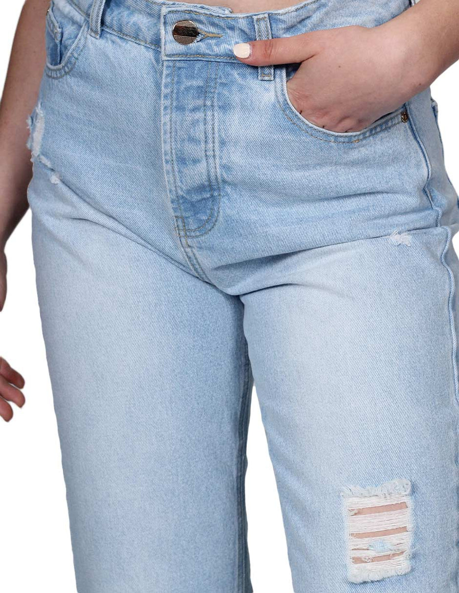 Jeans Para Mujer Bobois Moda Recto Roto Pantalones de Mezclilla –