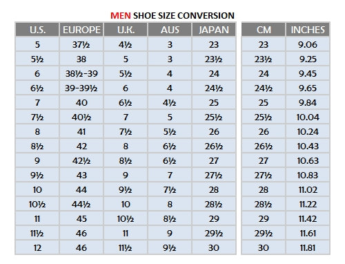 euro shoe size to aus men's