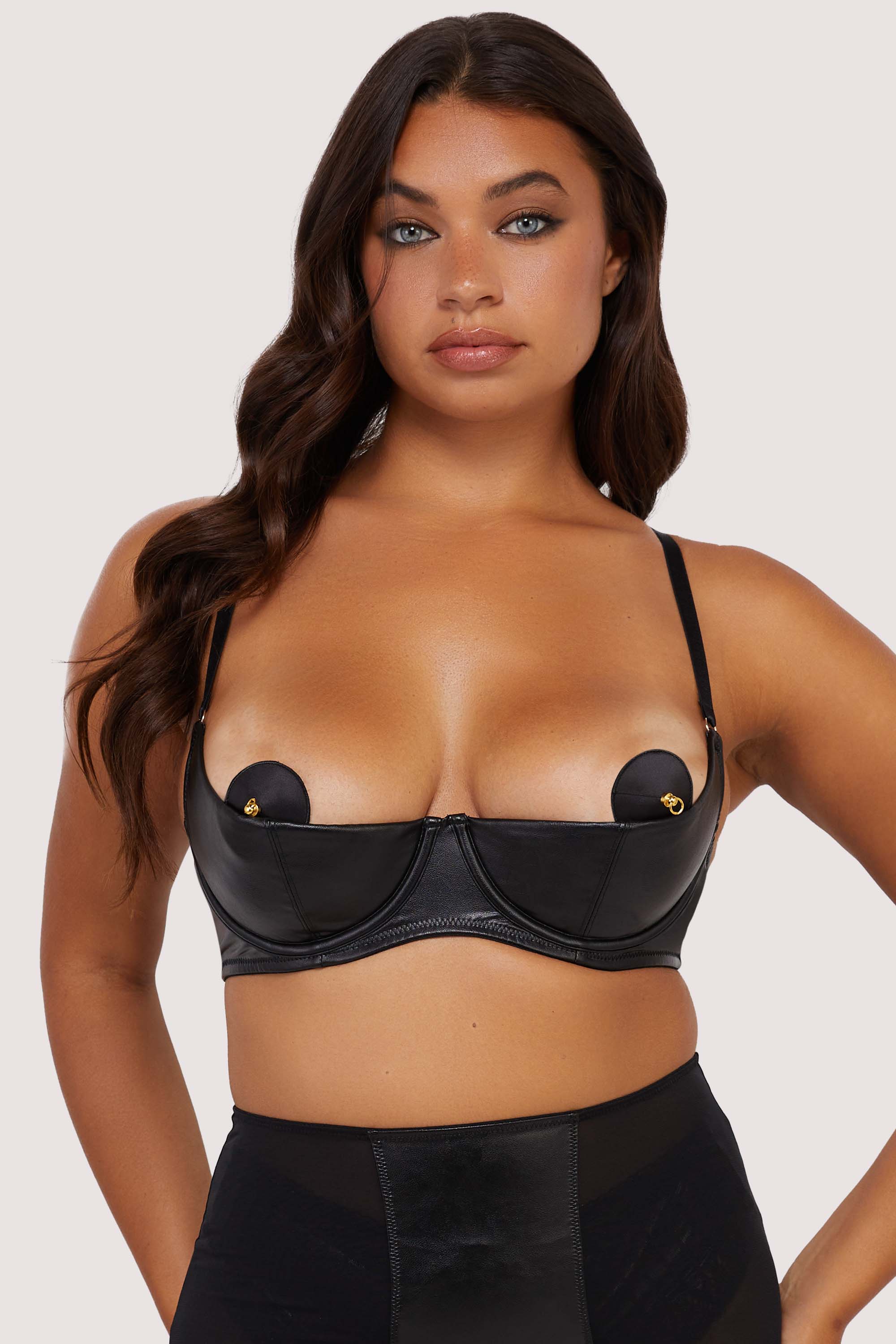 Iris Black Leatherette Quarter Cup Open Bra - Playful Promises Australia product image