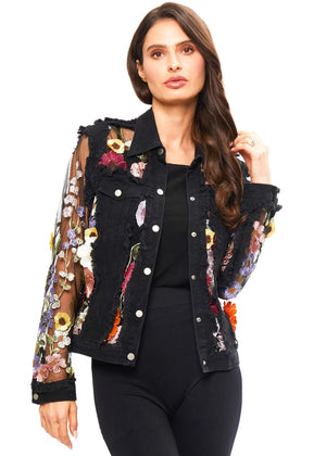 ADORE:  DENIM LACE FLORAL EMBROIDERED JKT - Ports and Company