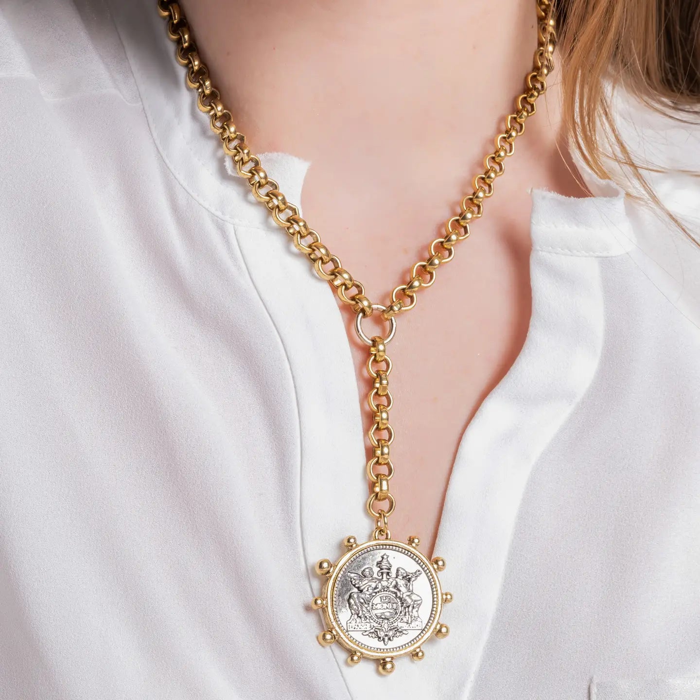 YOCHI:  CECILLA Y CHAIN COIN NECK