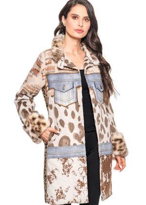 ADORE:  MIXED MEDIA DENIM FAUX FUR TRIM COAT - Ports and Company