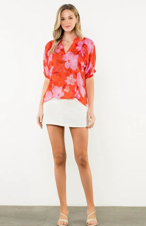 THML:  PUFF SLEEVE FLORAL TOP - Ports and Company
