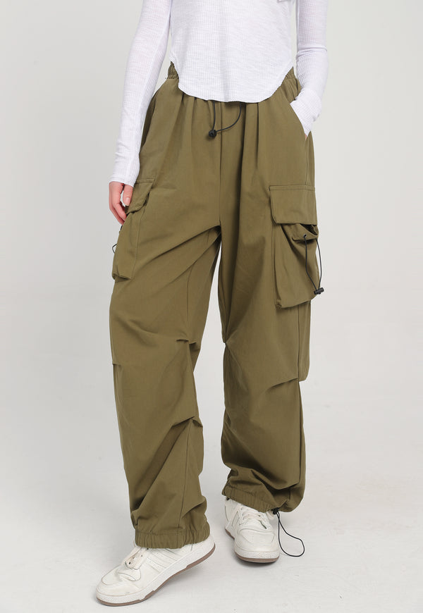 Wide Leg Detachable Strap-Split Cargo Pants