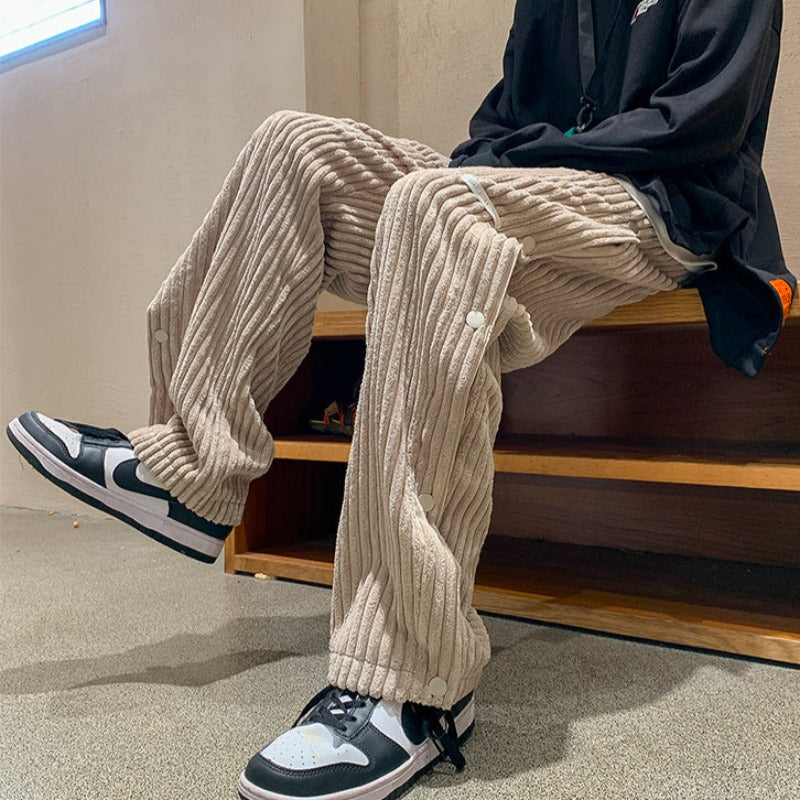 Straight Fit Side Button Corduroy Pants