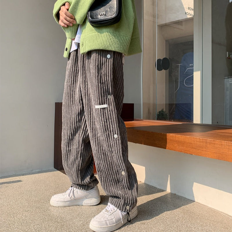 Straight Fit Side Button Corduroy Pants