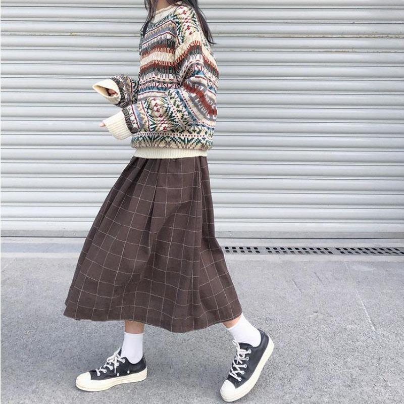 Dark Academia Plaid Wool Skirt Cottagecore Fashion