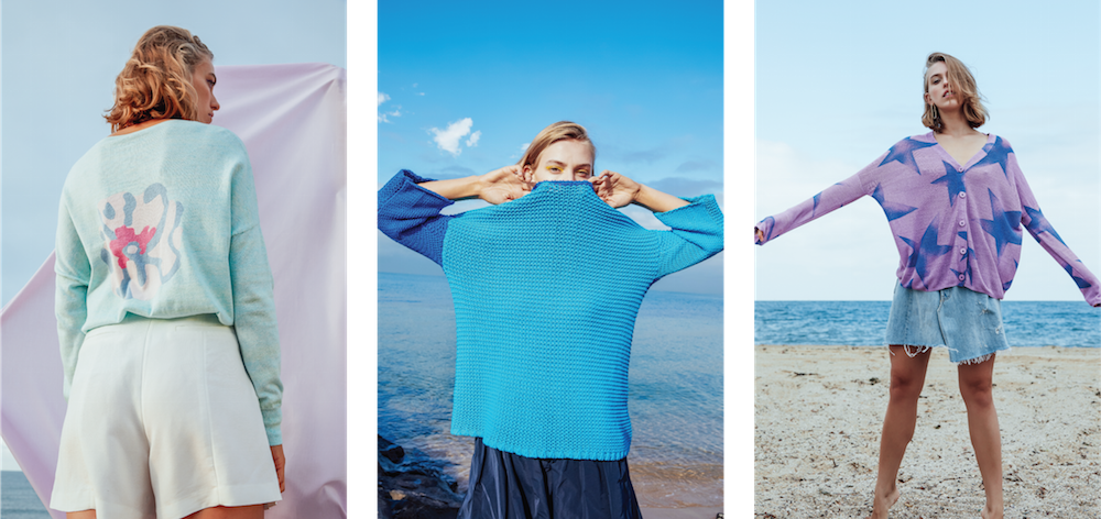 Australian luxury brand St Cloud Label makes high quality, premium knitwear at an affordable price, such as this range of spring 18 styles, which are sold out online, these sweaters were shot on the beach melbourne and are available in various yarns and colours