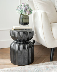 Black pillar decorative stool in polished ceramic