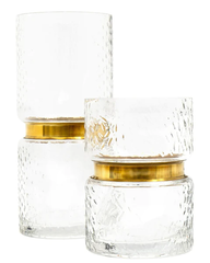 cylinder shape glass vases with brass rings