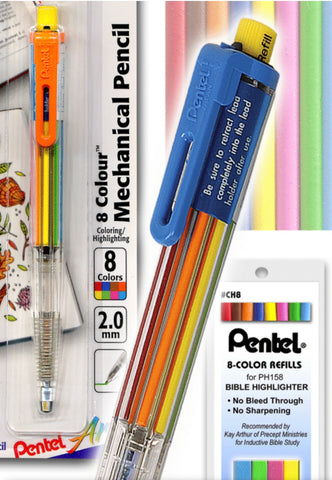Recambios de lápiz resaltador bíblico automático Pentel de 8 colores disponibles