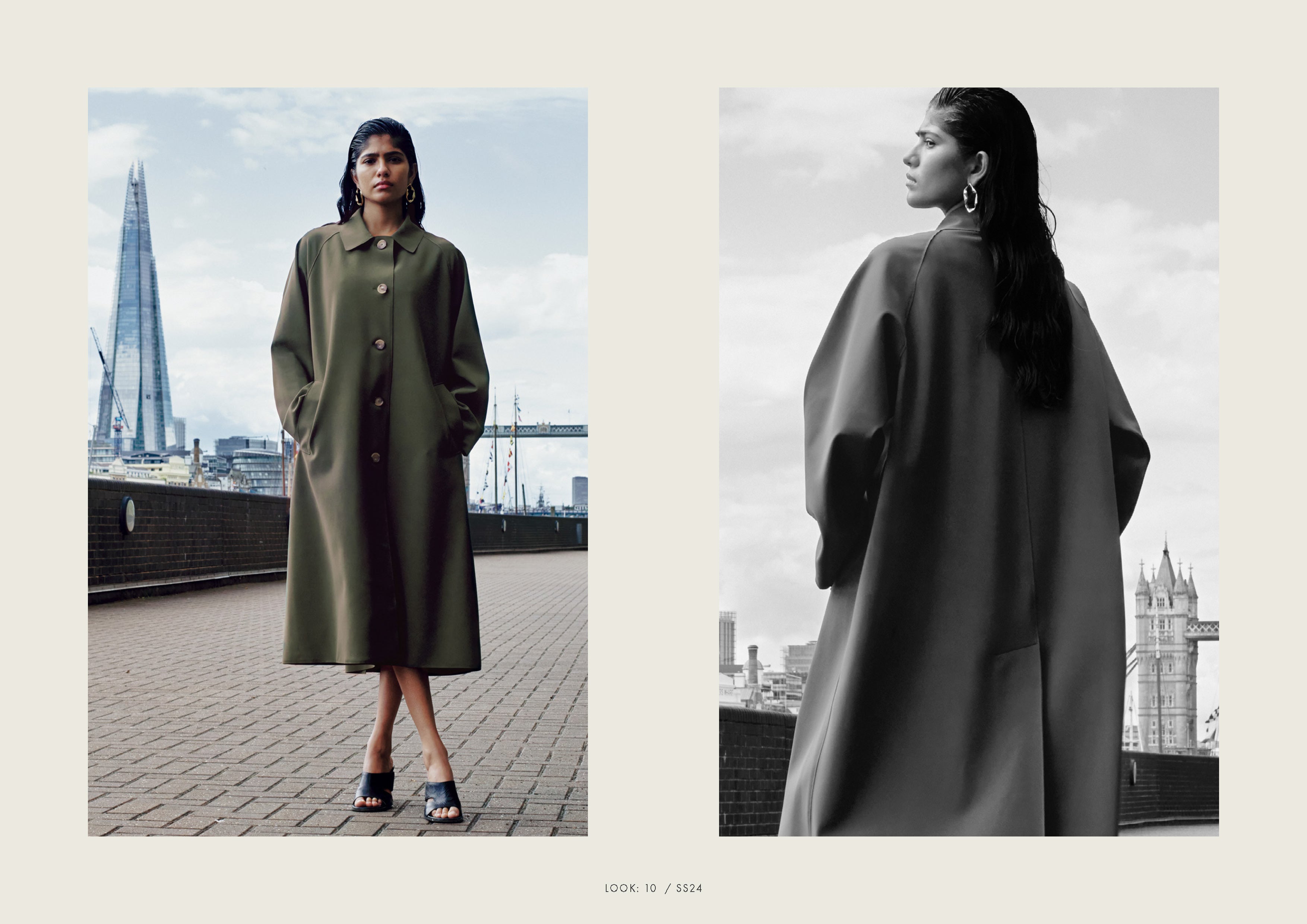 Oversized raglan coat made in scuba, moss green colour