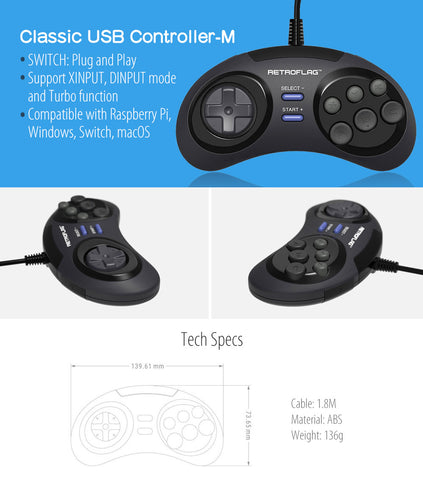  Original Retroflag Classic Retro Wired USB Gaming Controller-M