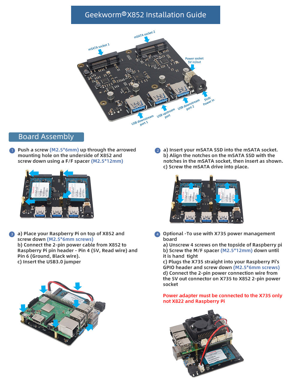 Upgraded Version V3.1 X850 mSATA SSD Storage Expansion Board For Raspberry  Pi 3 Model B /