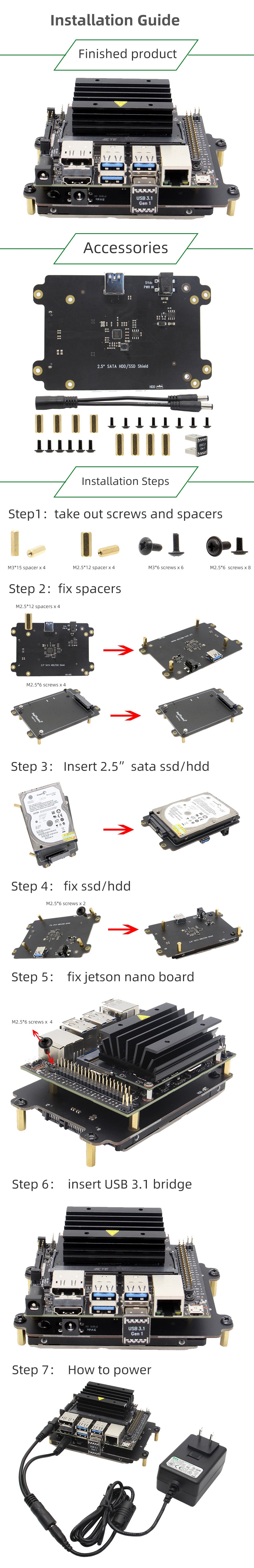 NVIDIA Jetson Nano 2.5 inch SATA SSD/HDD Shield Storage Expansion Board T300 V1.0