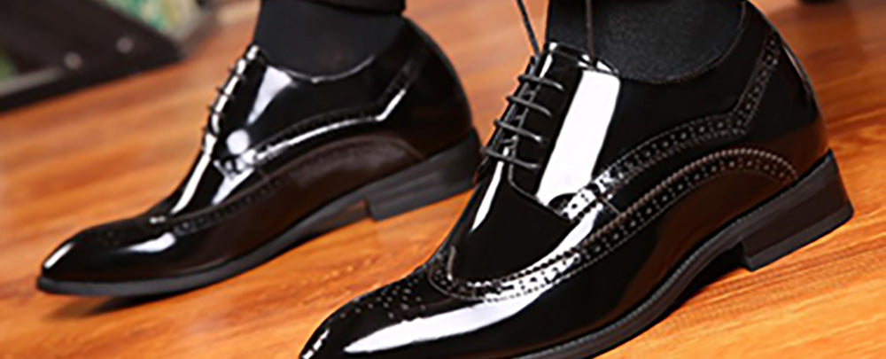 black shiny tuxedo shoes