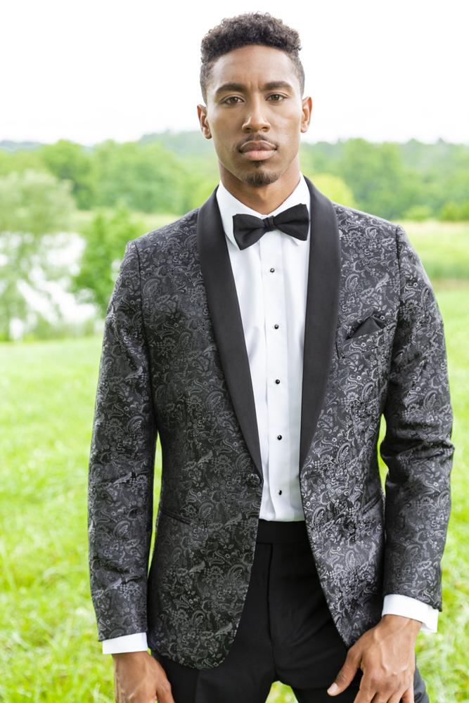 gray and black tuxedo jacket