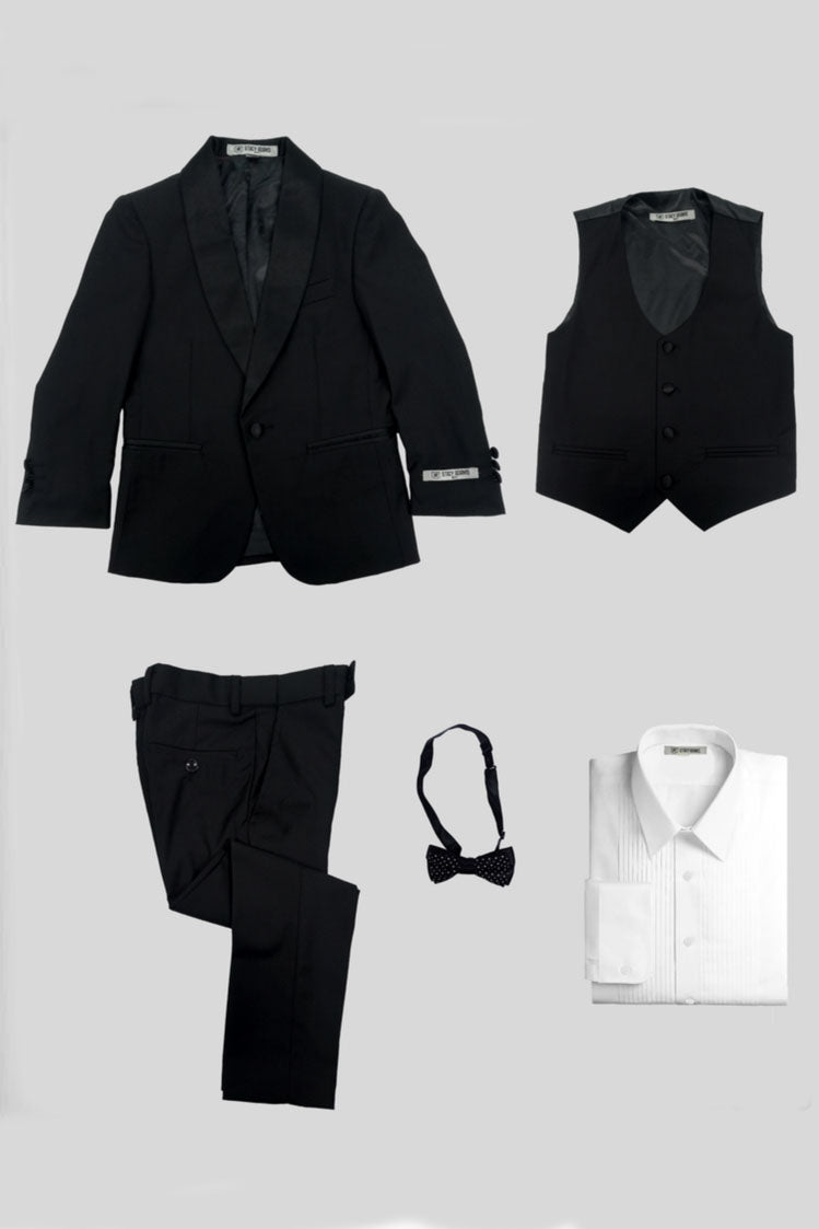 "Hampton" Stacy Adams Kids Black Tuxedo (5-Piece Set)