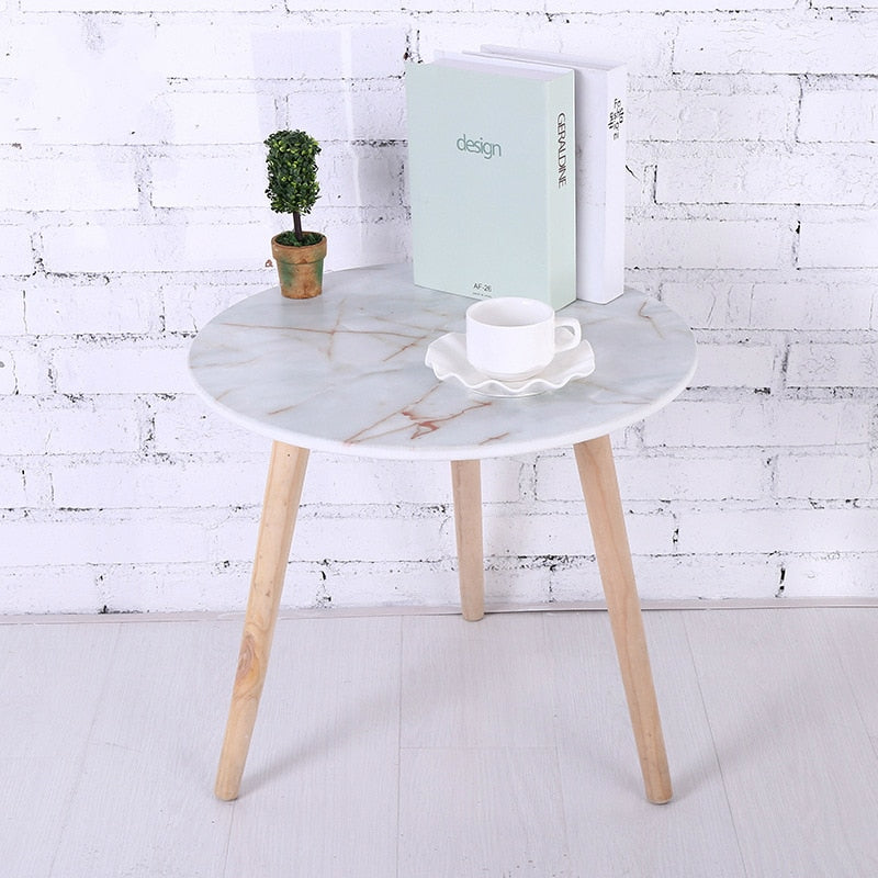 Imitation Marble Solid Wood Small Tea Table Creative Small Round Table Simple Living Room Sofa Table