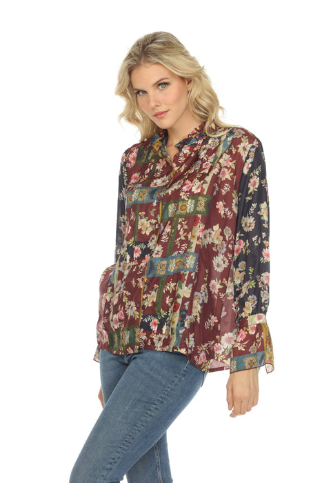 Johnny Was Laurie Milan Silk Floral Pintuck Blouse Boho Chic C15522A8 ...