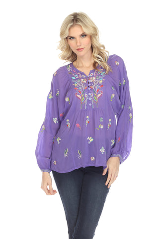 Johnny Was JWLA Aria Embroidered V-Neck Henley Thermal Top Boho