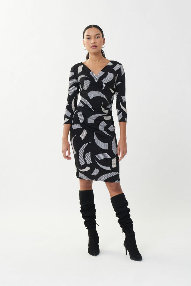 Joseph Ribkoff Style 223233 Black/Vanilla Abstract Print 3/4 Sleeve Sheath Dress