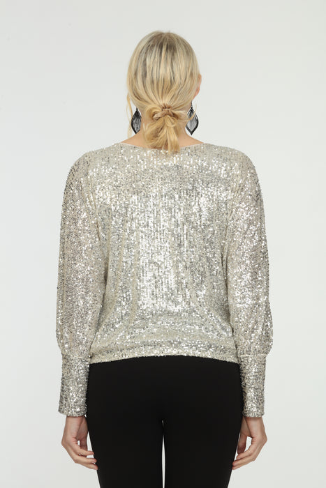 Joseph Ribkoff Silver/Nude Sequined Dolman Sleeve Top 224211 NEW