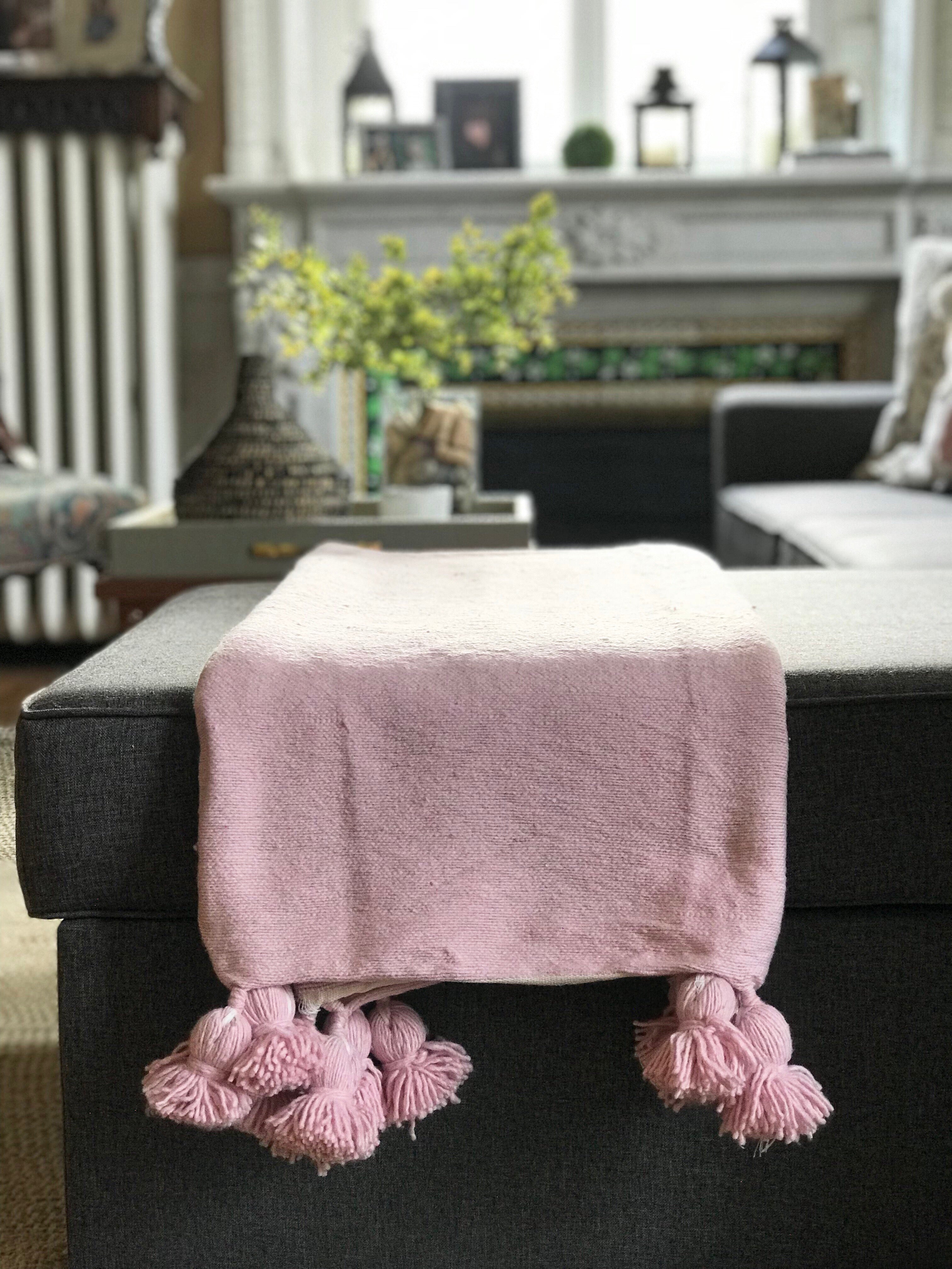 Moroccan Pom Pom Blanket Moroccan Tassel Pom Pom Blanket Pink SK