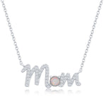 Sterling Silver CZ and White Opal 'Mom' Necklace