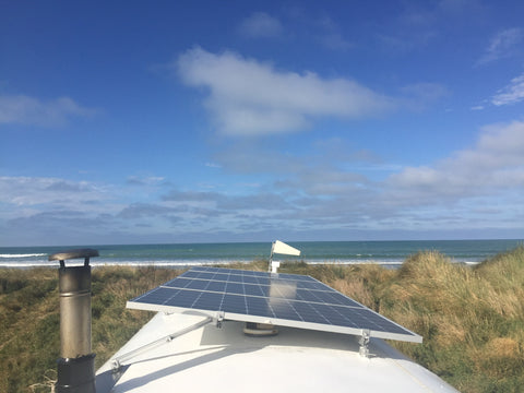 view of house bus roof with solar panels