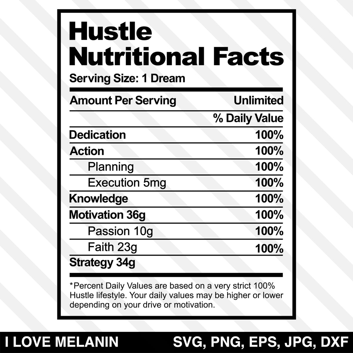 Hustle Nutritional Facts SVG – I Love Melanin