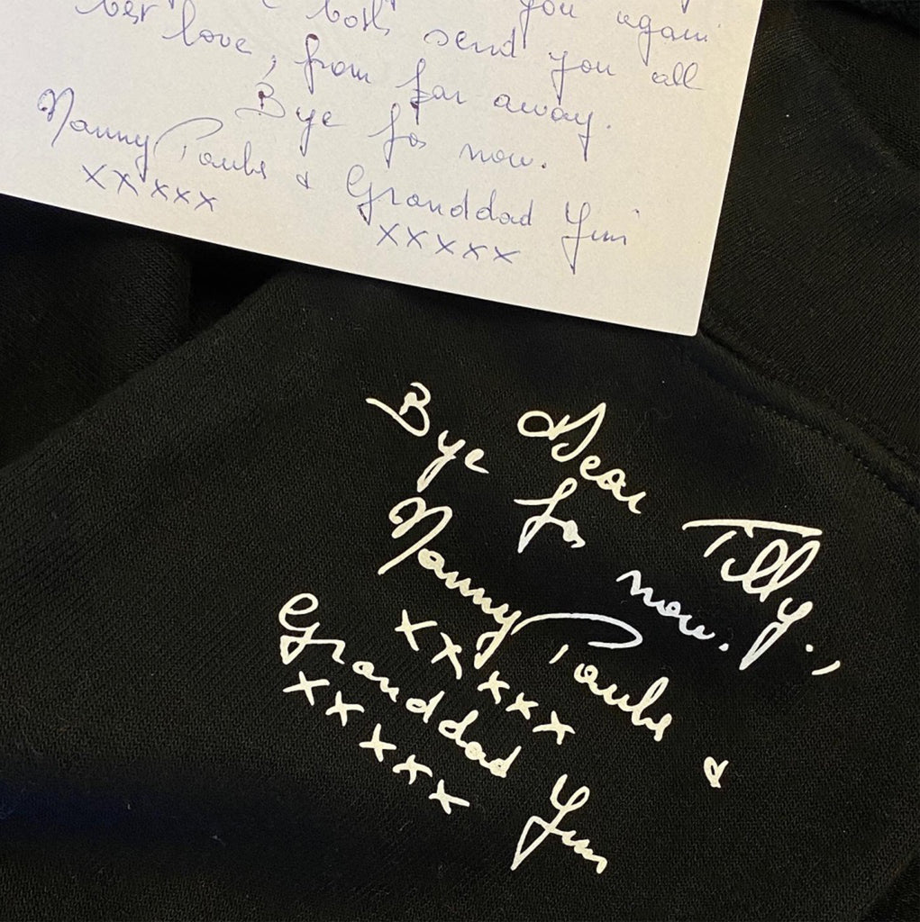 handwritten sleeve message hoodie