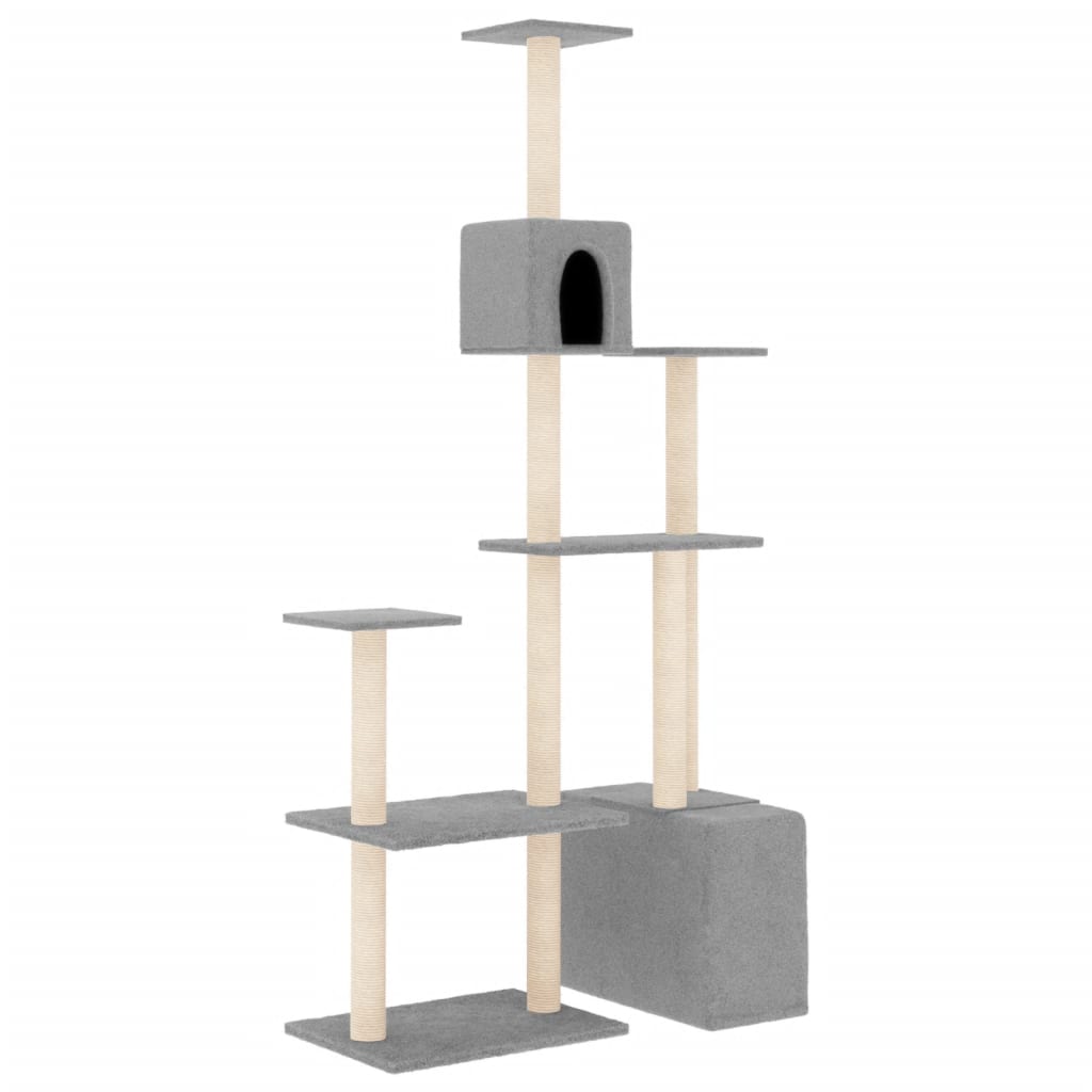 Image of Tiragraffi per gatti Mobili per arrampicata su torre Tiragraffi piattaforma da arrampicata con tiragraffi in sisal leggero 180 cm grigio 02_0022593