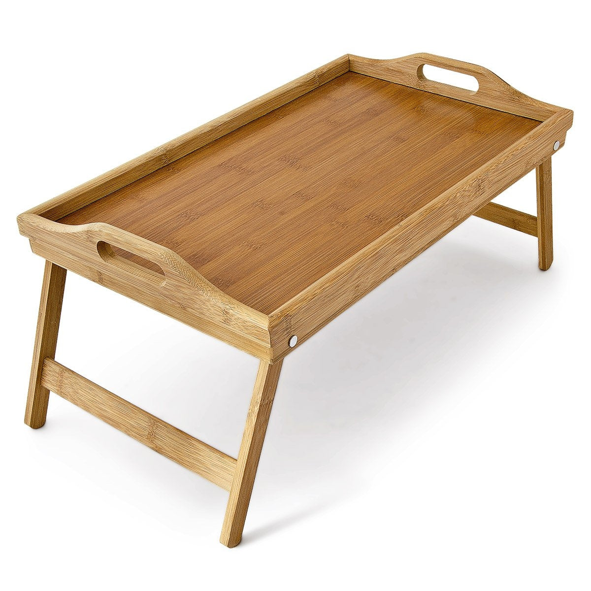 COSTWAY Table de Lit Pliable 53 x 33 cm, Plateau de Lit en Bambou avec Pieds