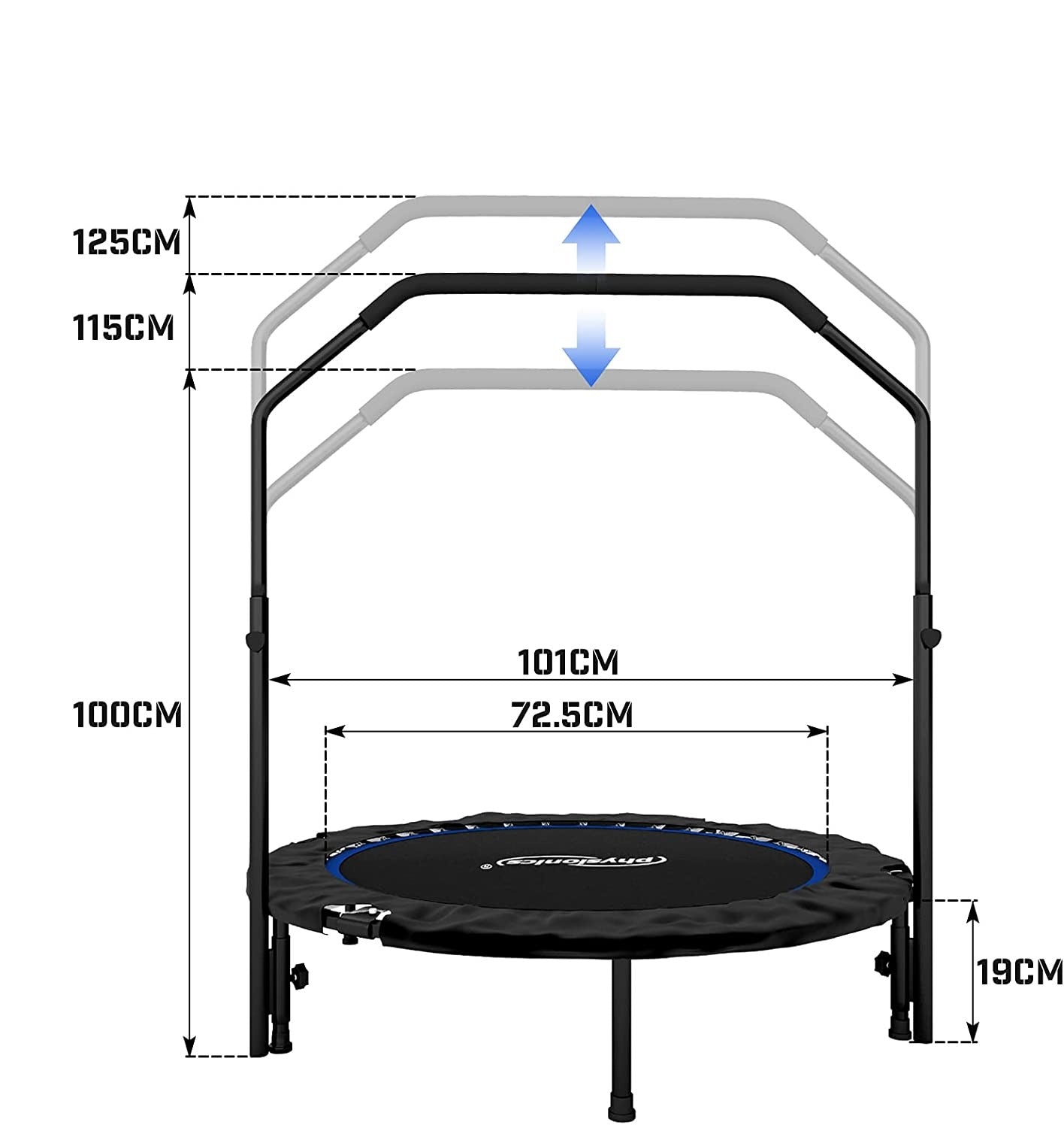 Mini trampoline de fitness pliable avec barre réglable en hauteur