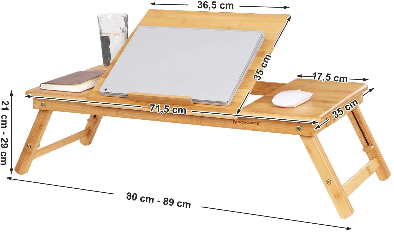 Table de lit pliable petite table en bambou pour ordinateur portable pour  gaucher et droitier plateau ajustable 5 positions 89 x 35 x 29 cm trous d'aération  petit tiroir helloshop26 12_0001054 - Conforama