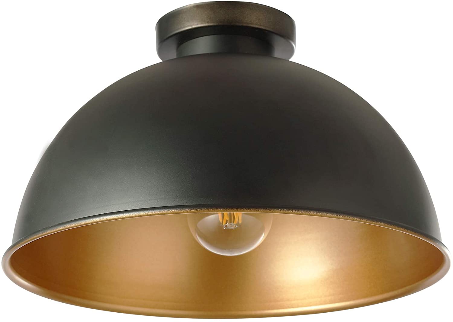 Plafonnier industriel semi-encastré diamètre 31 cm led 60 watts noir et  doré style vintage lustre rétro luminaire lampe salon cuisine salle à  manger helloshop26 01_0000118 - Conforama