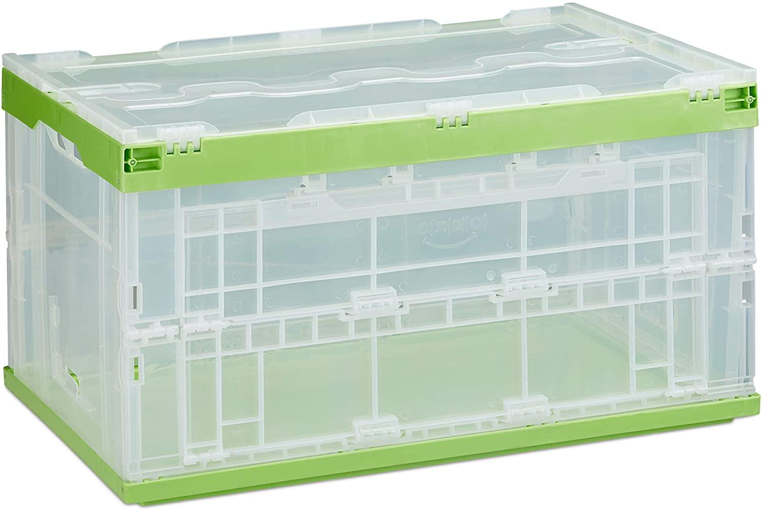 Boîte pliable couvercle caisse de rangement plastique coffre transport 60  litres vert helloshop26 13_0000480 - Conforama