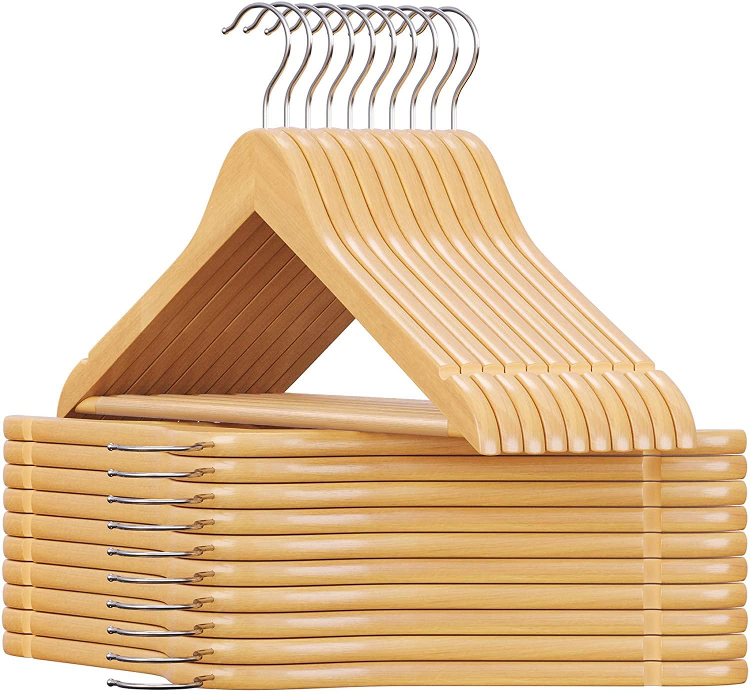 Basics Lot de 10 cintres en bois pour vêtements et costumes, noir,  43.89 x 1.19 x 22 cm