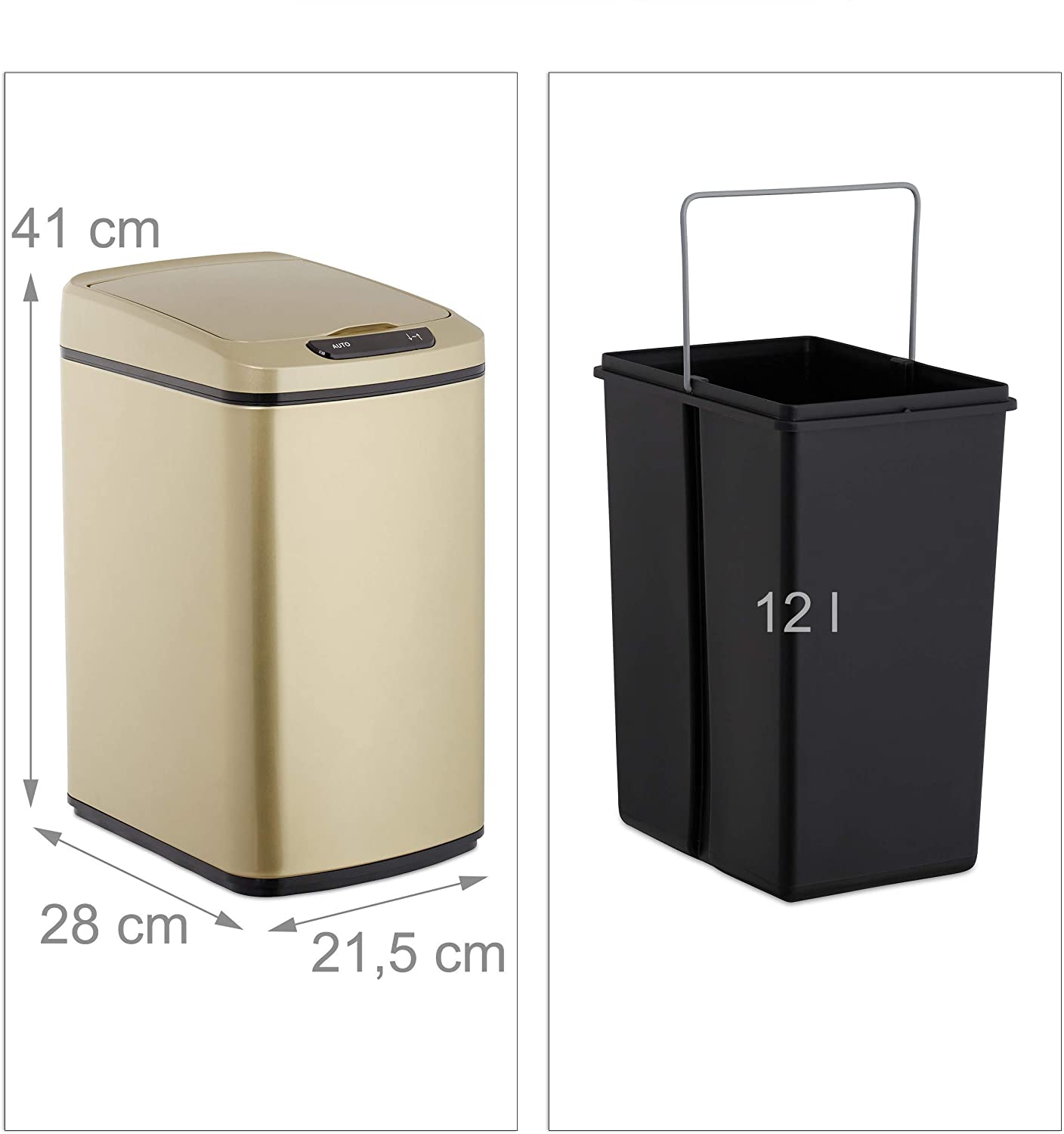 Poubelle automatique cuisine 50 litres avec récipient intérieur acier –  Helloshop26