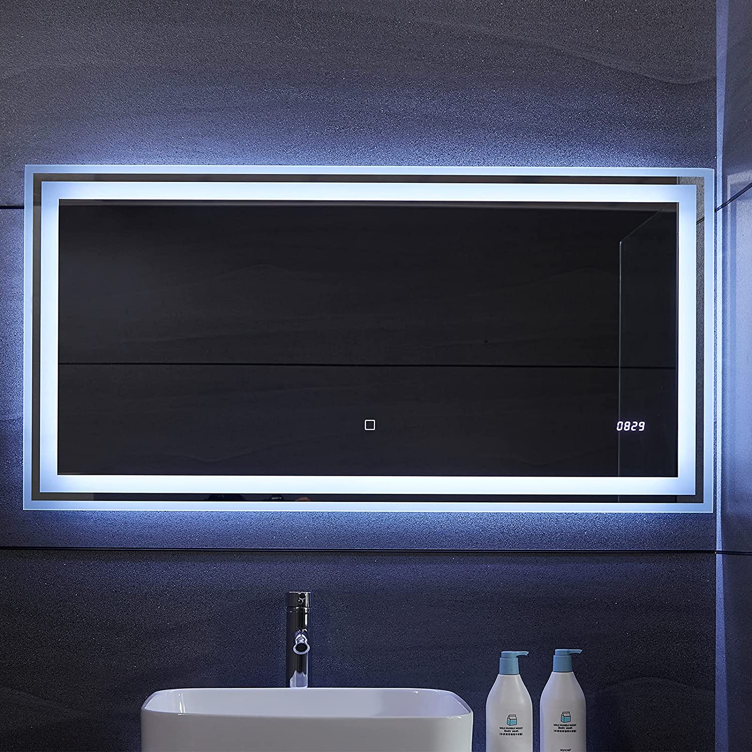 HOMCOM Miroir de Maquillage Lumineux LED 16 W Miroir de Courtoisie  Éclairage Ajustable Contrôle Tactile 3 Températures de Couleur Réglables  Blanc 