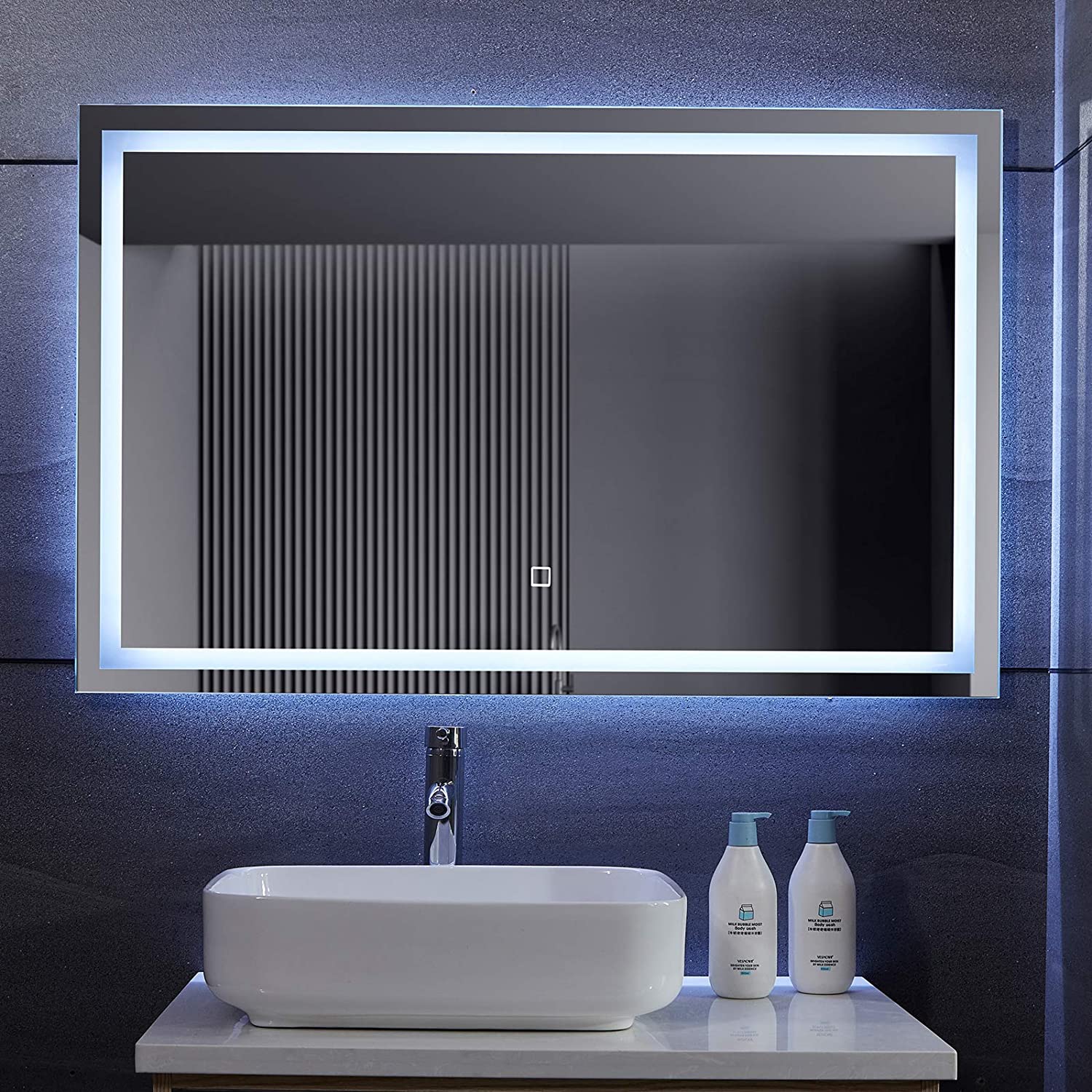 Miroir de salle de bain led tactile mural 3 en 1 éclairage blanc froid  chaud neutre anti buée miroir lumineux cosmétique de maquillage 110 x 70 cm  helloshop26 01_0000267 - Conforama