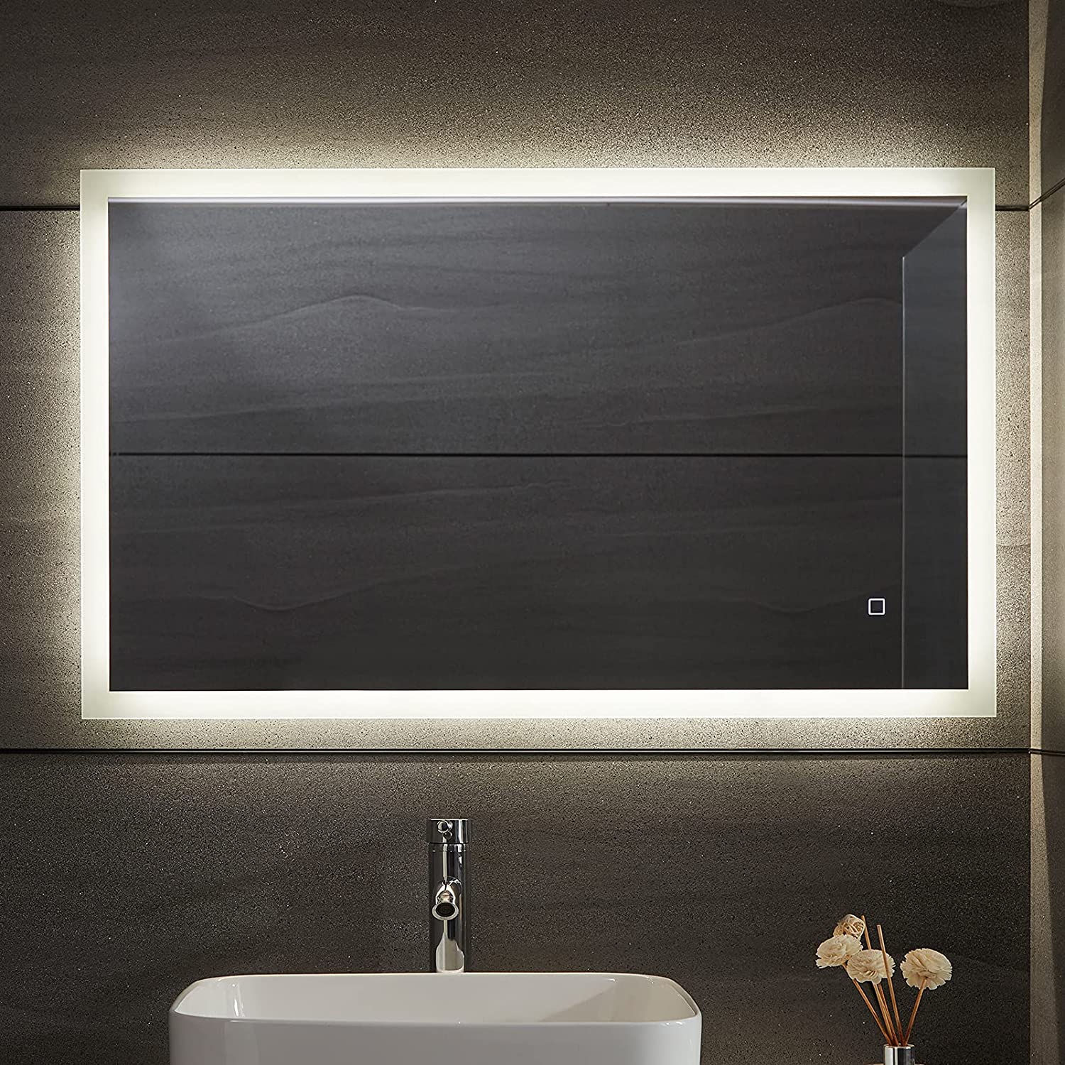 Miroir de salle de bain led éclairage blanc froid chaud neutre anti buée  tactile mural miroir lumineux cosmétique de maquillage 80 x 60 cm  helloshop26 01_0000275 - Conforama