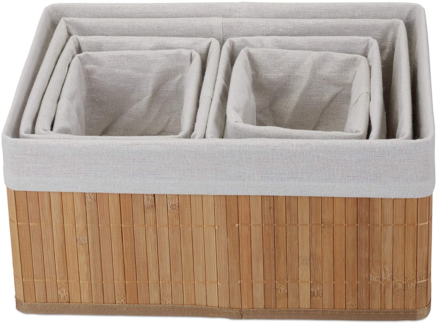 8 paniers de rangement, lot, bambou et intérieur tissu, corbeilles salle de  bain, panières étagère, 4 tailles, gris