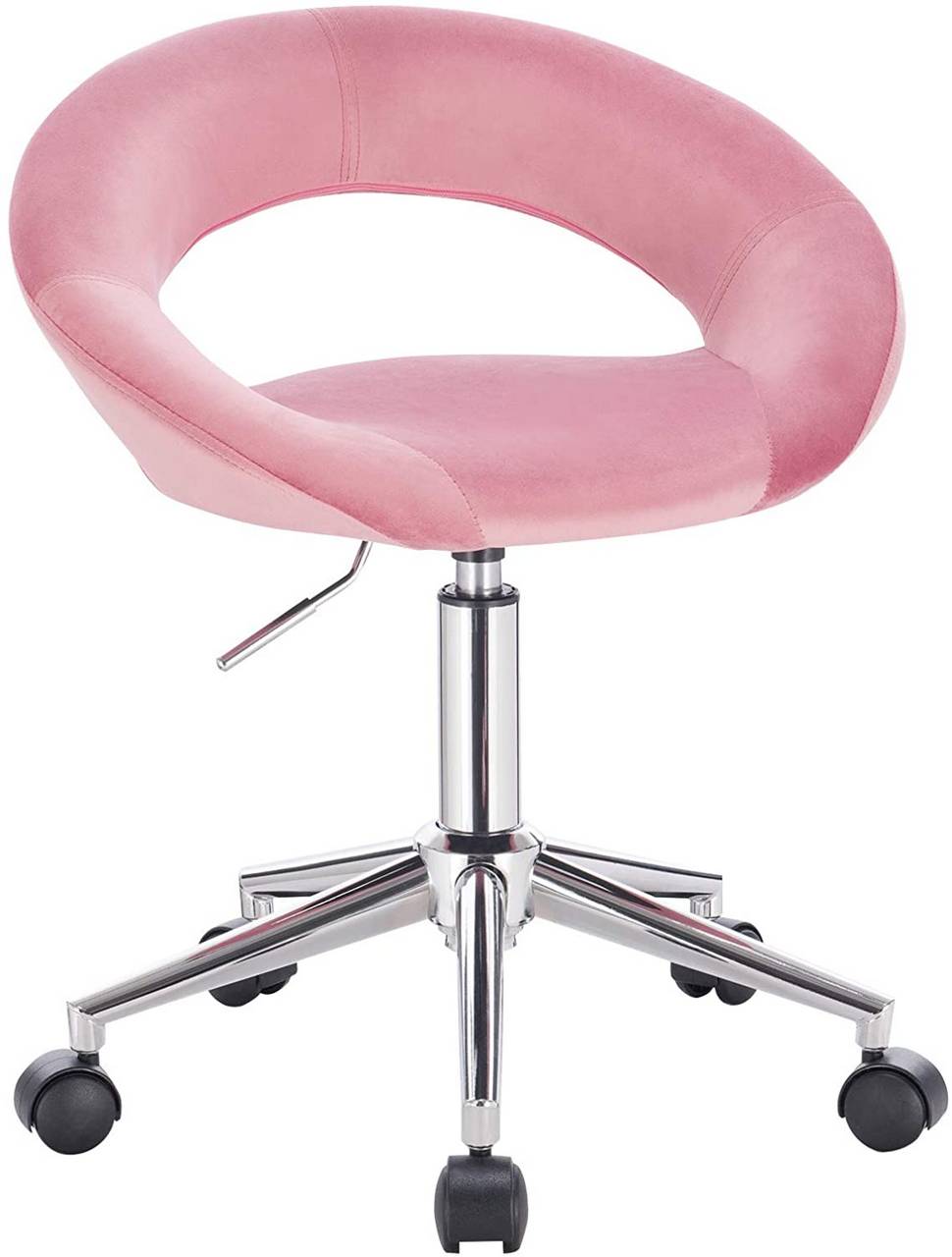 Chaise de bureau à roulettes enfant en velours - rose poudré